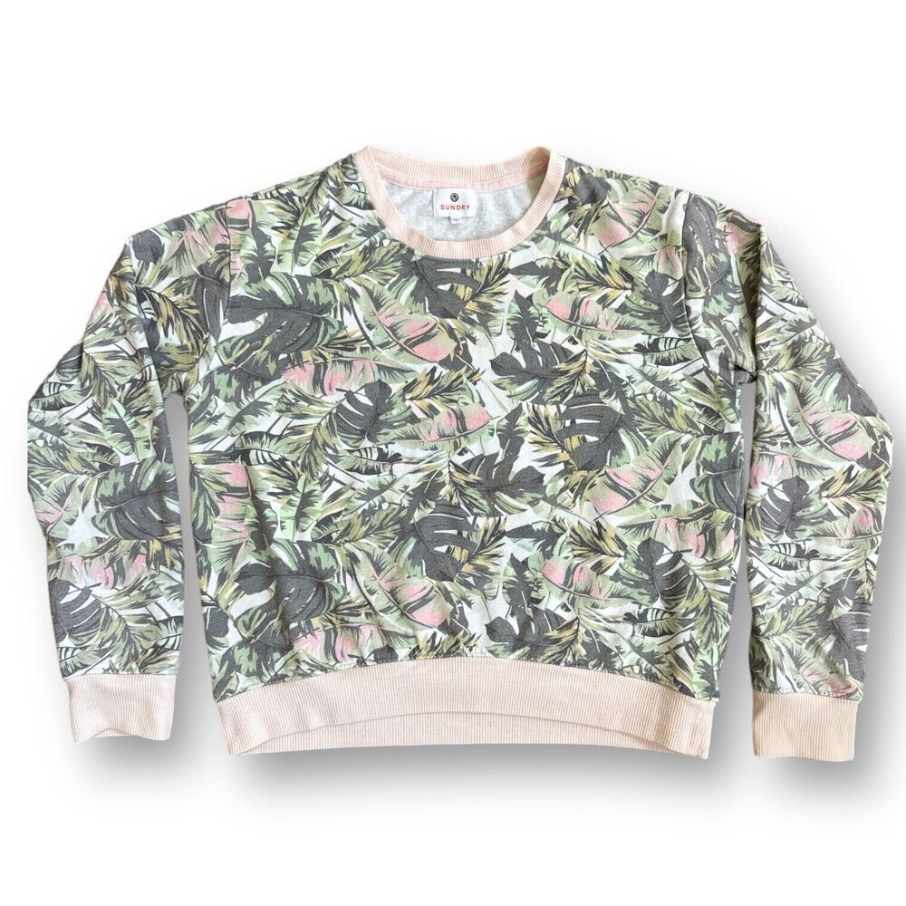 Sundry Tropical Palm Leaf Pullover Sweatshirt